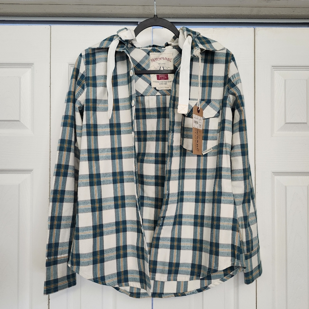 Horsewear Ireland‎ NWT Thick Button Up Hooded Flannel Top Size S